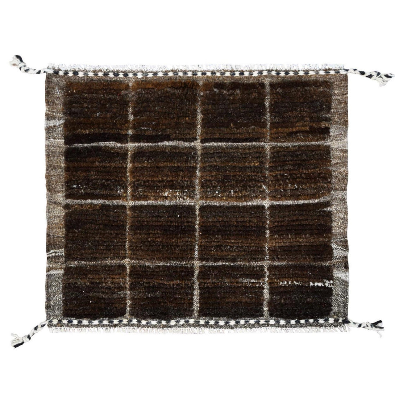 Brown 1'8" x 2'0" Tribal & Geometric Taupe Hand knotted Wool Rug - Sku: O0246