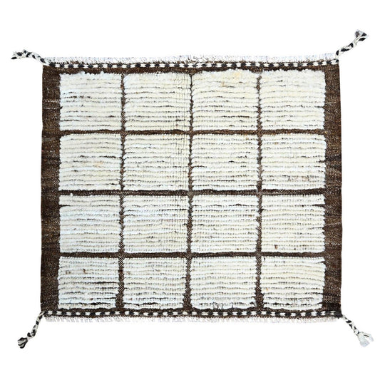 Tribal & Geometric Wool Hand Knotted Rug Ivory Brown 1.8X2.0 -O0247