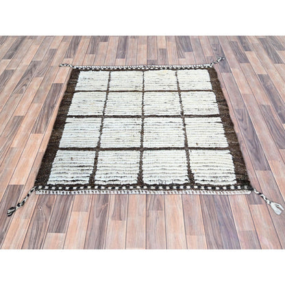 Tribal & Geometric Wool Hand Knotted Rug Ivory Brown 1.8X2.0 -O0247