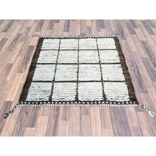Tribal & Geometric Wool Hand Knotted Rug Ivory Brown 1.8X2.0 -O0247