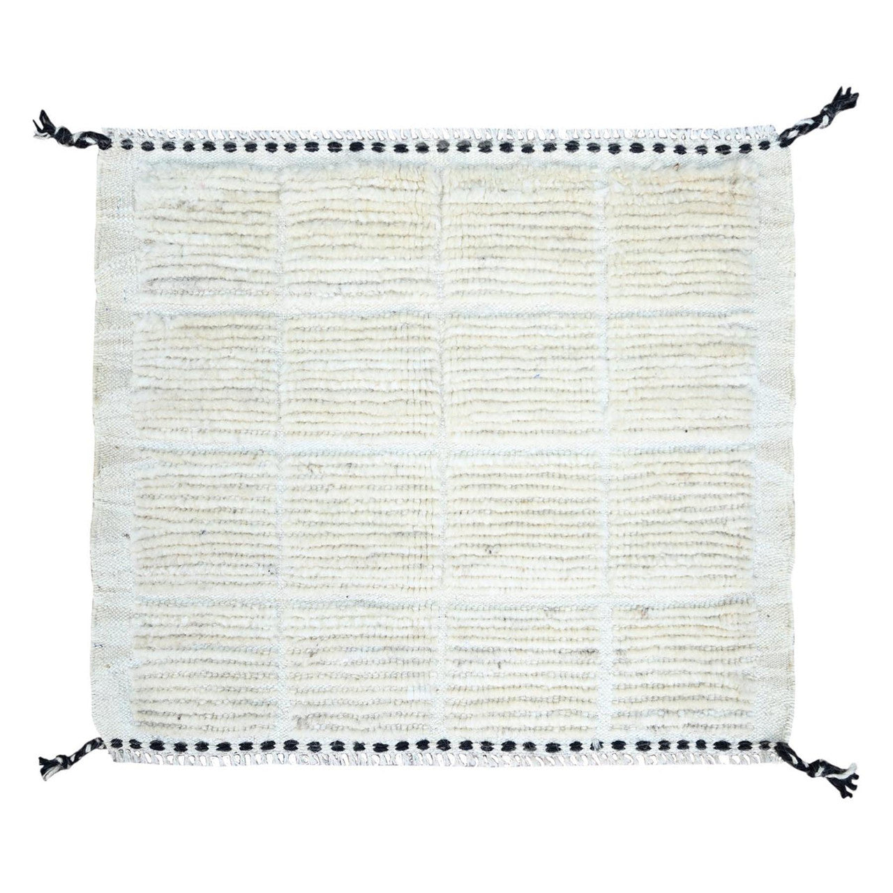 Ivory 1'8" x 2'0" Tribal & Geometric Hand knotted Wool Rug - Sku: O0248