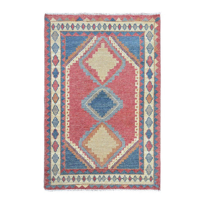 Tribal & Geometric Wool Hand Knotted Rug Pink Ivory 2.9X4.9 -O0249