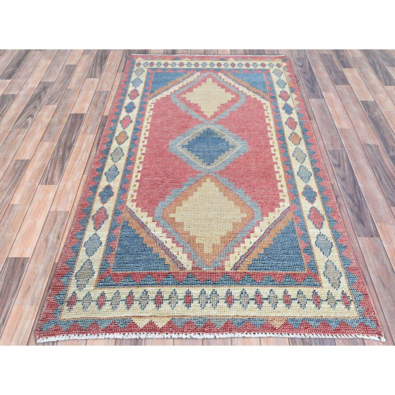 Tribal & Geometric Wool Hand Knotted Rug Pink Ivory 2.9X4.9 -O0249