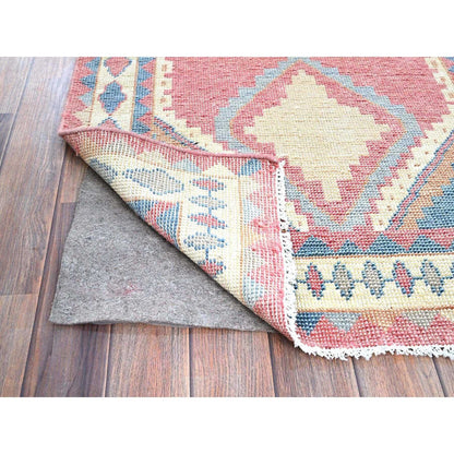 Tribal & Geometric Wool Hand Knotted Rug Pink Ivory 2.9X4.9 -O0249