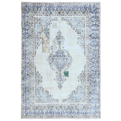 Overdyed & Vintage Wool Hand Knotted Rug Blue Denim Blue 7.2X10.1 -O0250