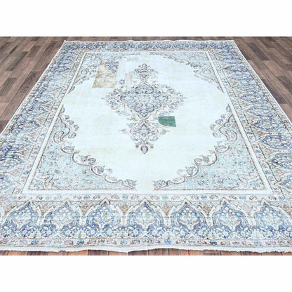 Overdyed & Vintage Wool Hand Knotted Rug Blue Denim Blue 7.2X10.1 -O0250