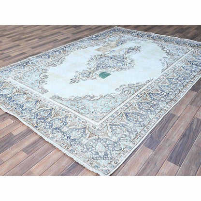 Overdyed & Vintage Wool Hand Knotted Rug Blue Denim Blue 7.2X10.1 -O0250
