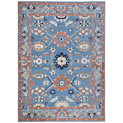 Oushak And Peshawar Wool Hand Knotted Rug Blue Blue 9.2X12.8 -O0251