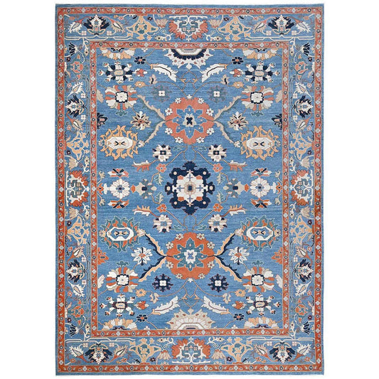 Oushak And Peshawar Wool Hand Knotted Rug Blue Blue 9.2X12.8 -O0251