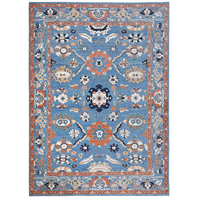 Oushak And Peshawar Wool Hand Knotted Rug Blue Blue 9.2X12.8 -O0251