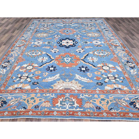 Oushak And Peshawar Wool Hand Knotted Rug Blue Blue 9.2X12.8 -O0251