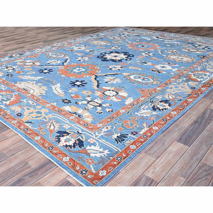 Oushak And Peshawar Wool Hand Knotted Rug Blue Blue 9.2X12.8 -O0251