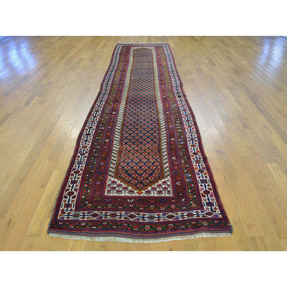 Persian Wool Hand Knotted Rug Blue Ivory 3.2X13.10 -O026171
