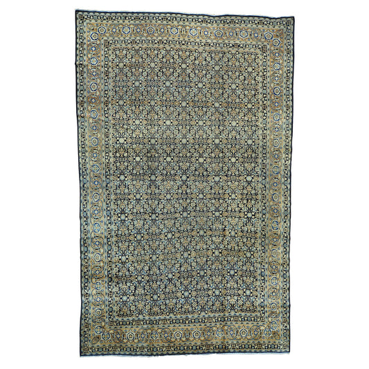 Antique Wool Hand Knotted Rug Blue Gold 10.10X17.0 -O026426