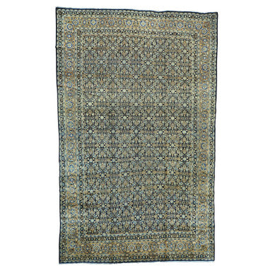 Antique Wool Hand Knotted Rug Blue Gold 10.10X17.0 -O026426