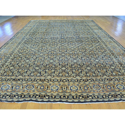 Antique Wool Hand Knotted Rug Blue Gold 10.10X17.0 -O026426