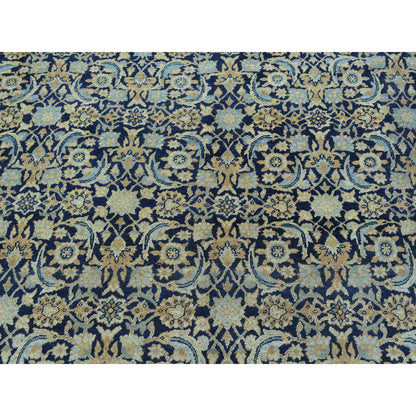 Antique Wool Hand Knotted Rug Blue Gold 10.10X17.0 -O026426
