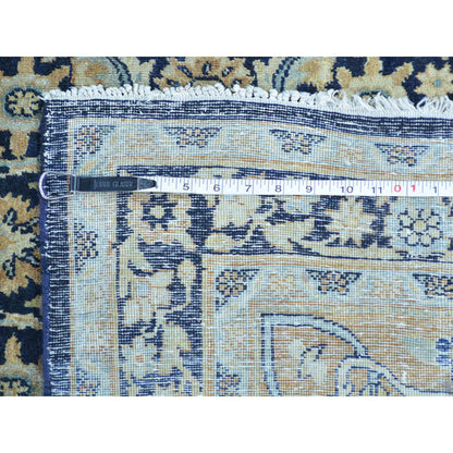 Antique Wool Hand Knotted Rug Blue Gold 10.10X17.0 -O026426
