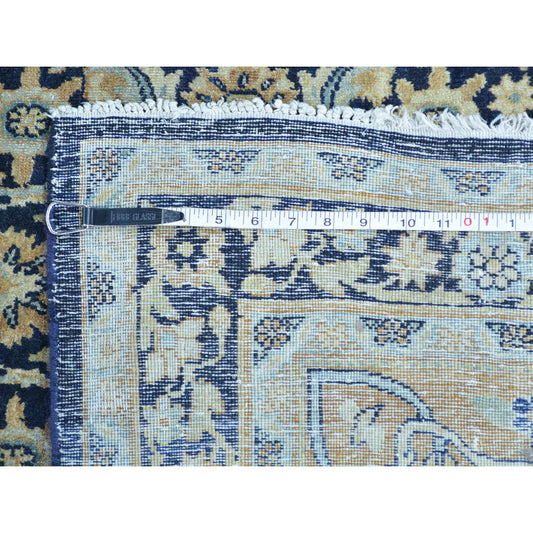 Antique Wool Hand Knotted Rug Blue Gold 10.10X17.0 -O026426