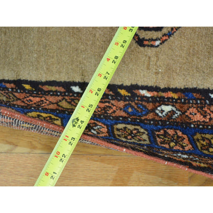 Antique Wool Hand Knotted Rug Brown Denim Blue 3.9X14.4 -O027177
