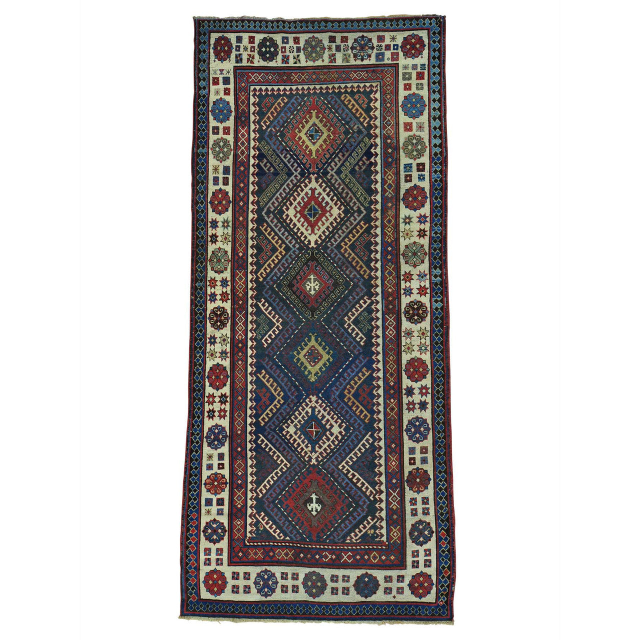 Antique Wool Hand Knotted Rug Multicolored Beige 4.0X9.0 -O028228