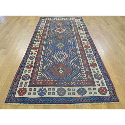Antique Wool Hand Knotted Rug Multicolored Beige 4.0X9.0 -O028228