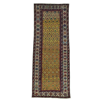 Antique Wool Hand Knotted Rug Yellow Ivory 4.0X9.10 -O028230