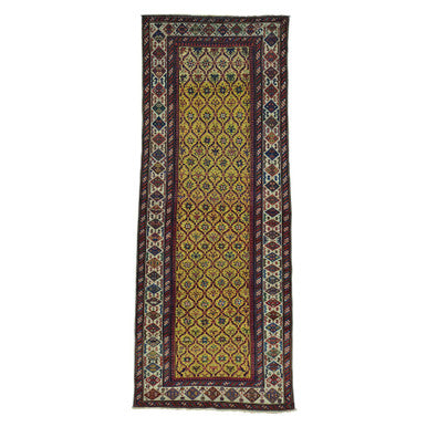 Antique Wool Hand Knotted Rug Yellow Ivory 4.0X9.10 -O028230