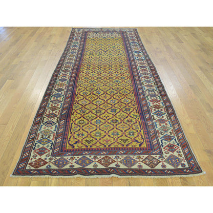 Antique Wool Hand Knotted Rug Yellow Ivory 4.0X9.10 -O028230