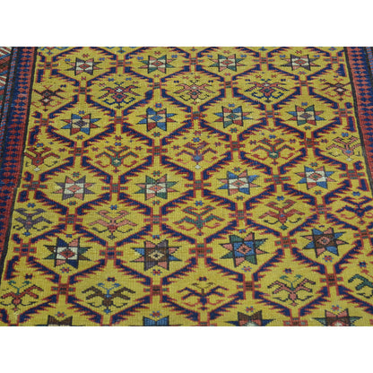 Antique Wool Hand Knotted Rug Yellow Ivory 4.0X9.10 -O028230