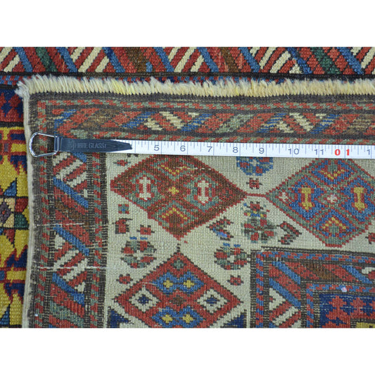 Antique Wool Hand Knotted Rug Yellow Ivory 4.0X9.10 -O028230