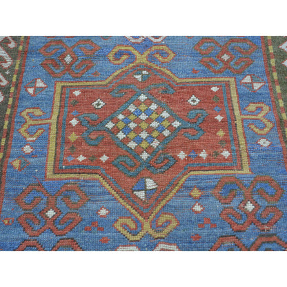 Antique Wool Hand Knotted Rug Blue Red 4.8X7.2 -O028231