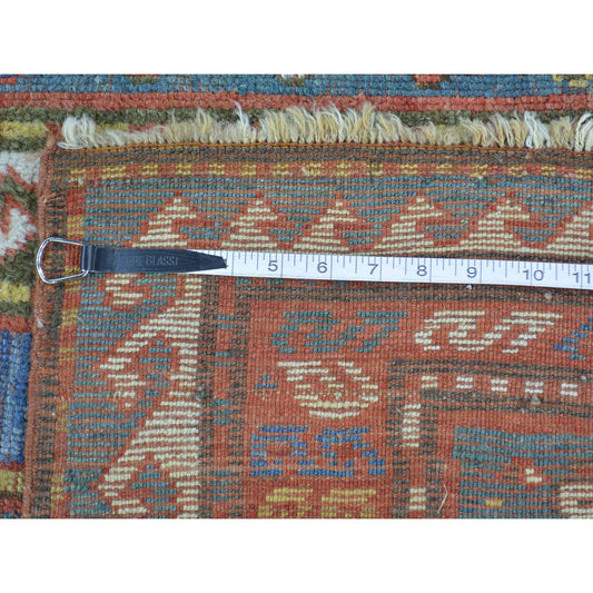 Antique Wool Hand Knotted Rug Blue Red 4.8X7.2 -O028231