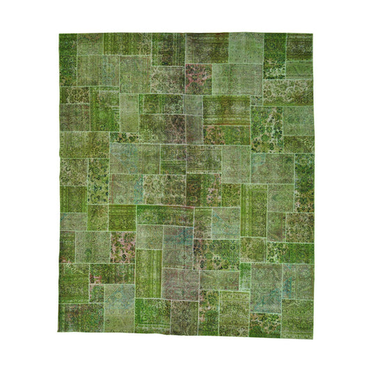 Overdyed & Vintage Wool Hand Knotted Rug Green No Border 13.2X15.8 -O028463
