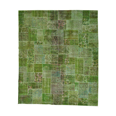 Overdyed & Vintage Wool Hand Knotted Rug Green No Border 13.2X15.8 -O028463