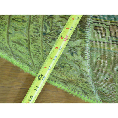 Overdyed & Vintage Wool Hand Knotted Rug Green No Border 13.2X15.8 -O028463