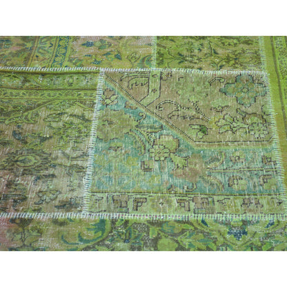 Overdyed & Vintage Wool Hand Knotted Rug Green No Border 13.2X15.8 -O028463