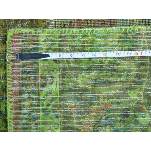 Overdyed & Vintage Wool Hand Knotted Rug Green No Border 13.2X15.8 -O028463