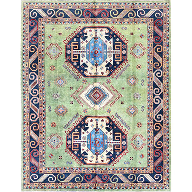 Kazak Wool Hand Knotted Rug Green 9.2x11.7 -O0299