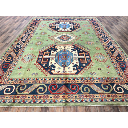 Kazak Wool Hand Knotted Rug Green 9.2x11.7 -O0299
