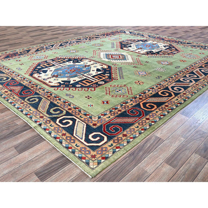 Kazak Wool Hand Knotted Rug Green 9.2x11.7 -O0299