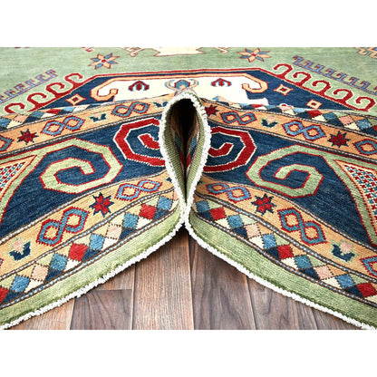 Kazak Wool Hand Knotted Rug Green 9.2x11.7 -O0299