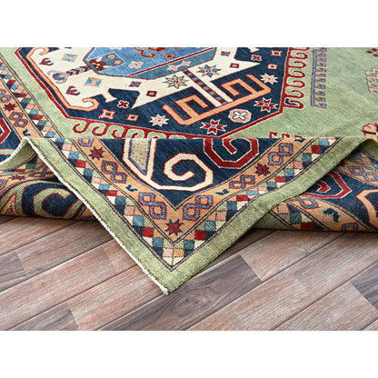 Kazak Wool Hand Knotted Rug Green 9.2x11.7 -O0299