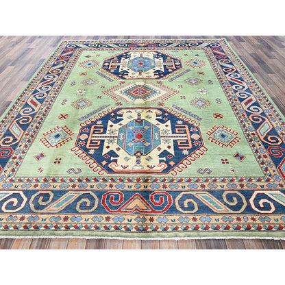 Kazak Wool Hand Knotted Rug Green 8.4x9.7 -O0306