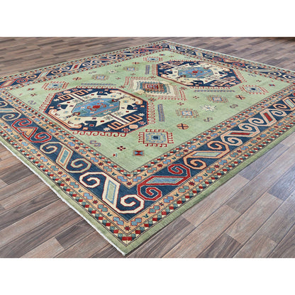 Kazak Wool Hand Knotted Rug Green 8.4x9.7 -O0306