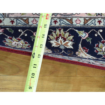 Fine Oriental Wool & Silk Hand Knotted Rug Red Navy Blue 6.6X10.0 -O031957