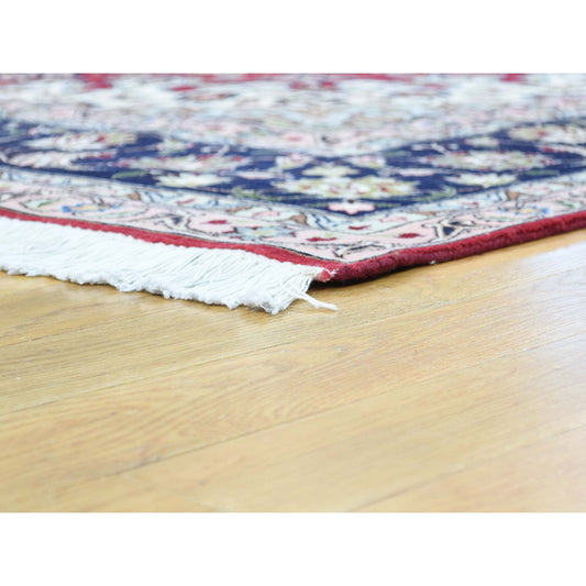 Fine Oriental Wool & Silk Hand Knotted Rug Red Navy Blue 6.6X10.0 -O031957