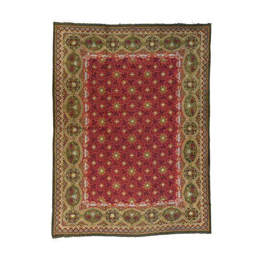 Antique Wool Hand Knotted Rug Red Multicolored 10.10X14.5 -O032021