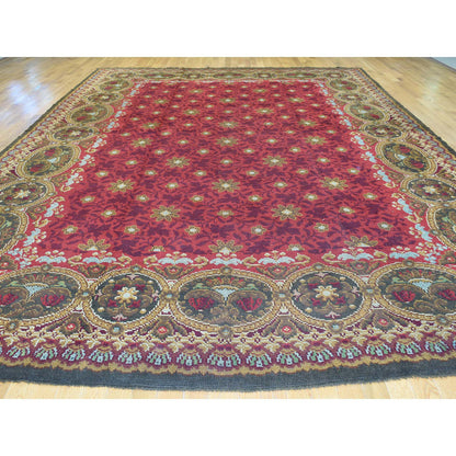 Antique Wool Hand Knotted Rug Red Multicolored 10.10X14.5 -O032021