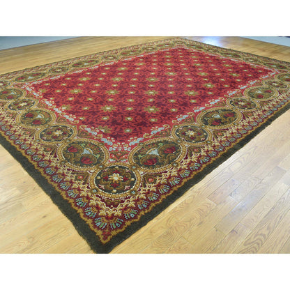 Antique Wool Hand Knotted Rug Red Multicolored 10.10X14.5 -O032021